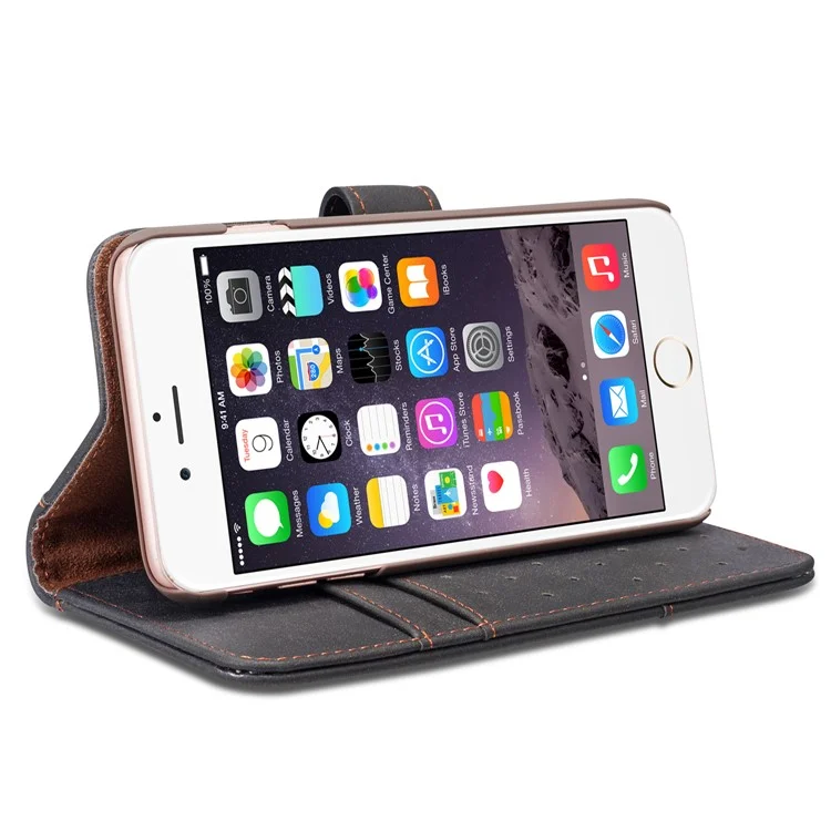 Retro Style Split Leather Wallet Stand Phone Flip Case with Strap for iPhone 6s Plus / 6 Plus 5.5-inch - Black