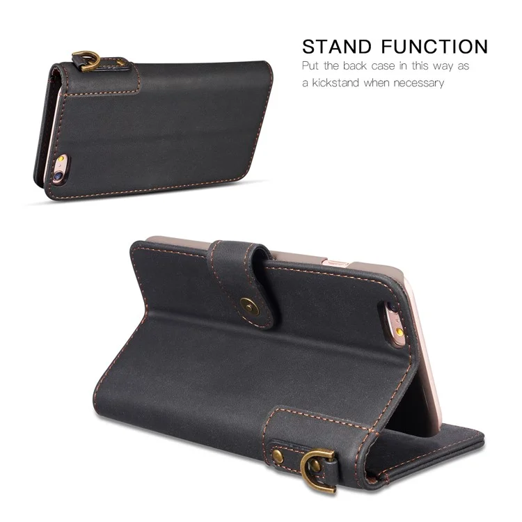 Retro Style Split Leather Wallet Stand Phone Flip Case with Strap for iPhone 8/7 4.7 inch - Black