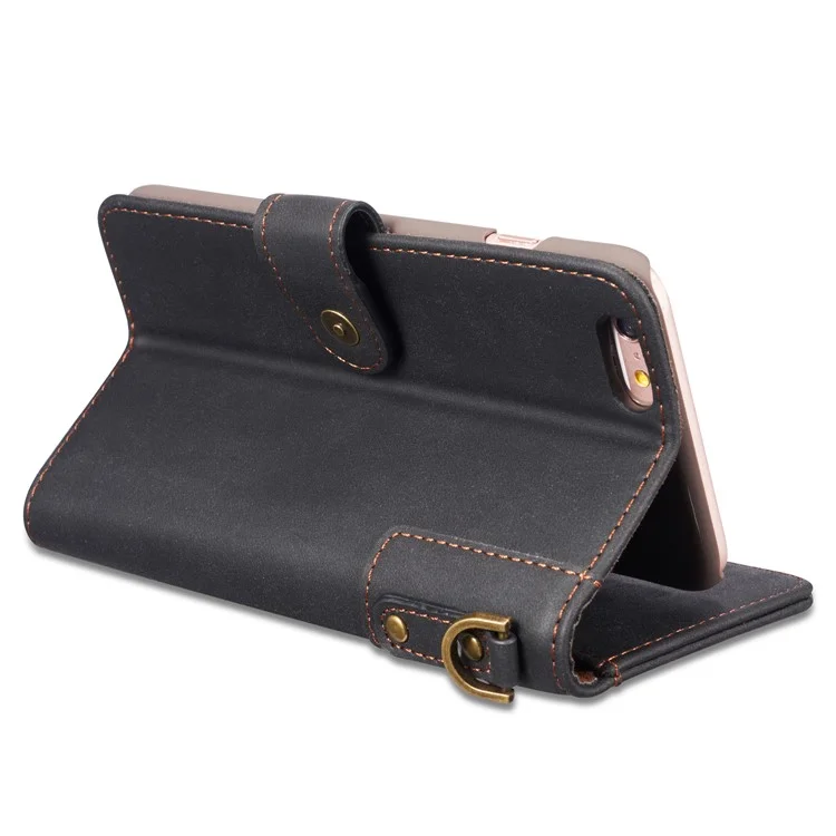 Retro Style Split Leather Wallet Stand Phone Flip Case with Strap for iPhone 8/7 4.7 inch - Black