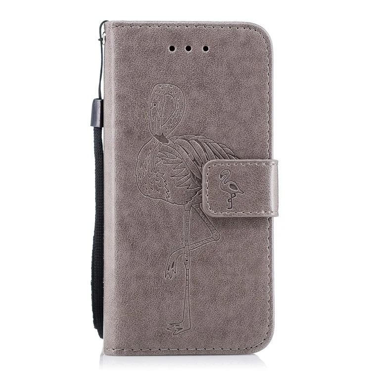 Imprint Flamingo Pattern Leather Wallet Stand Case with Strap for iPhone 6s / 6 - Grey