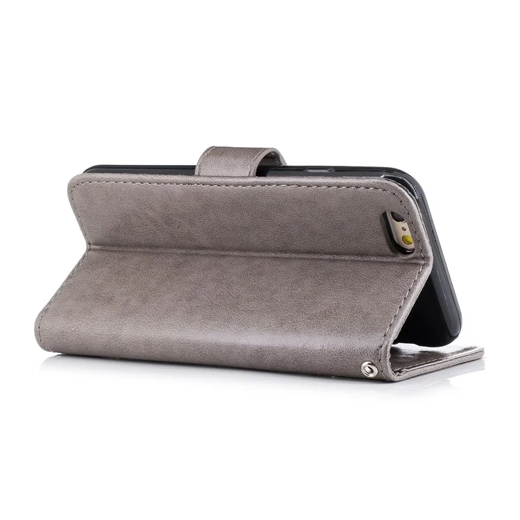 Imprint Flamingo Pattern Leather Wallet Stand Case with Strap for iPhone 6s / 6 - Grey