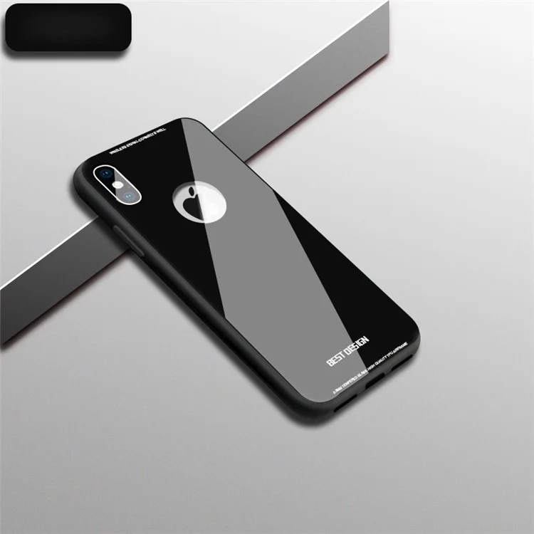 Drop-proof Tempered Glass PC Back + TPU Hybrid Phone Case for iPhone X/10 - Black