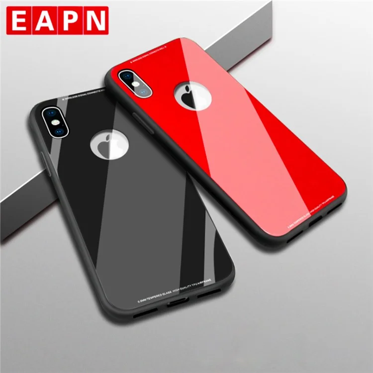 Drop-proof Tempered Glass PC Back + TPU Hybrid Phone Case for iPhone X/10 - Black