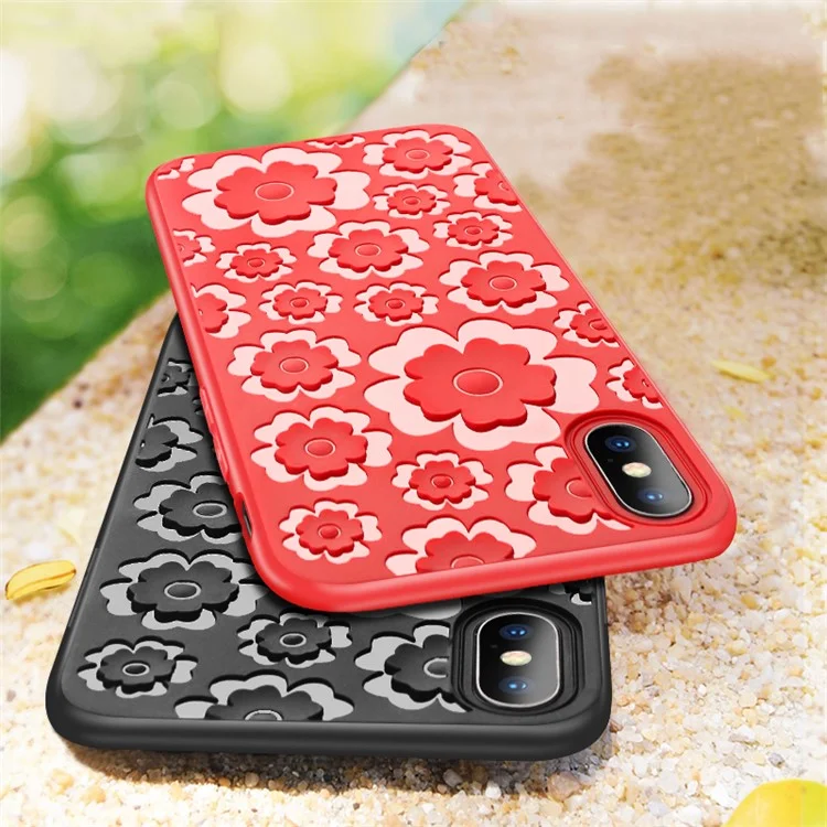 3D Flower Series Soft TPU Case for iPhone X - Black