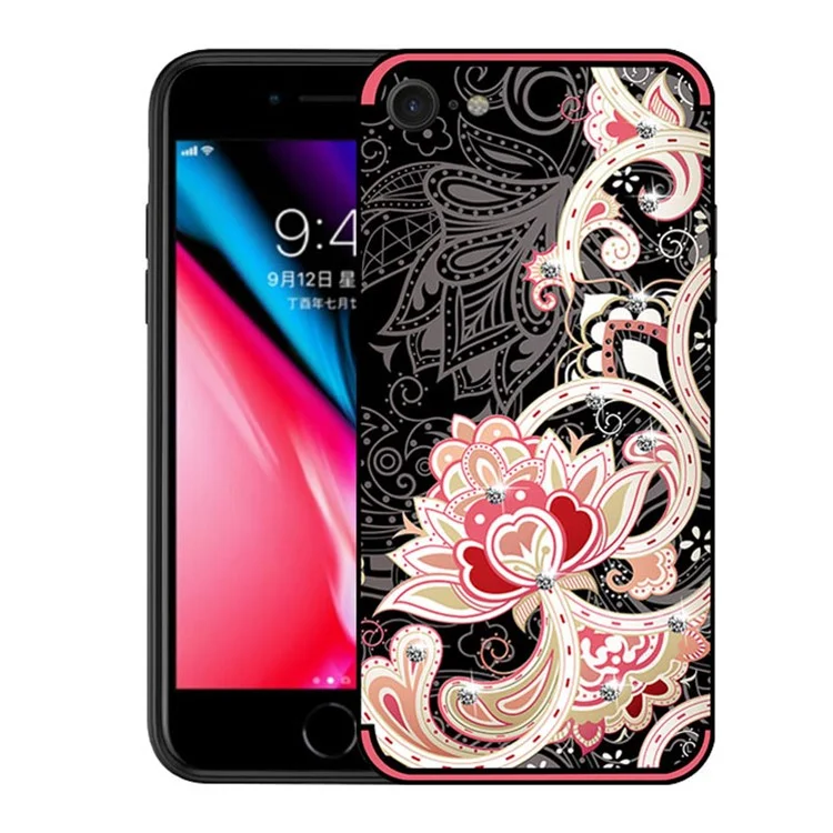 NXE Unique Series Flower Pattern Printing Rhinestone Decorated Soft TPU Case for iPhone 8/7 - Red