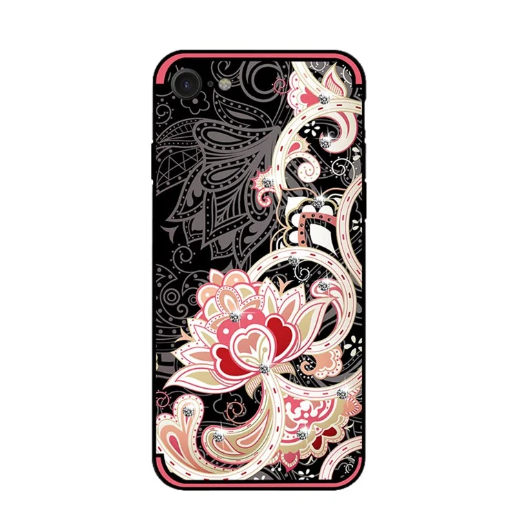 NXE Unique Series Flower Pattern Printing Rhinestone Decorated Soft TPU Case for iPhone 8/7 - Red