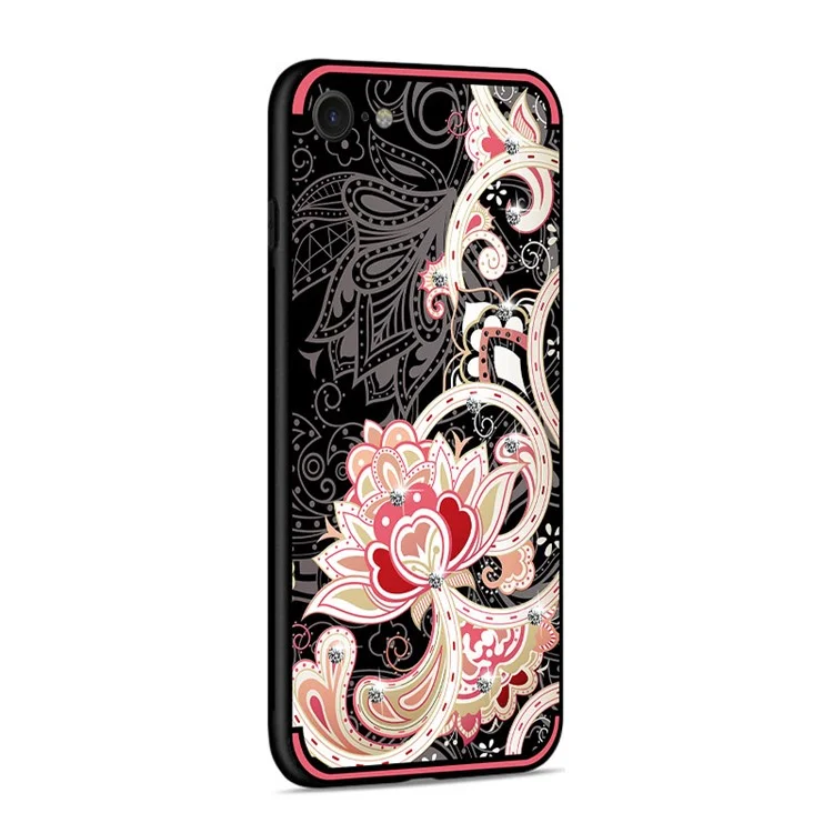 NXE Unique Series Flower Pattern Printing Rhinestone Decorated Soft TPU Case for iPhone 8/7 - Red