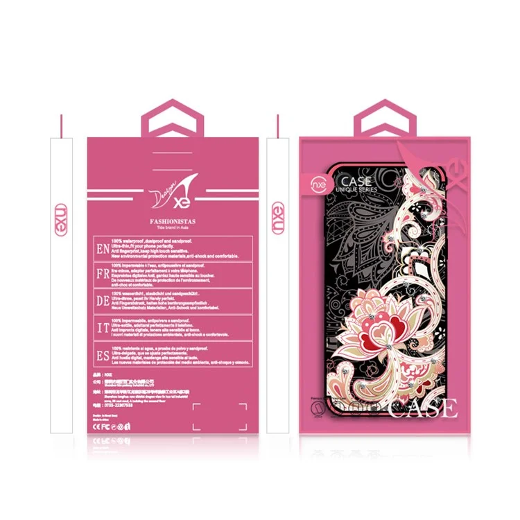 NXE Unique Series Flower Pattern Printing Rhinestone Decorated Soft TPU Case for iPhone 8/7 - Red