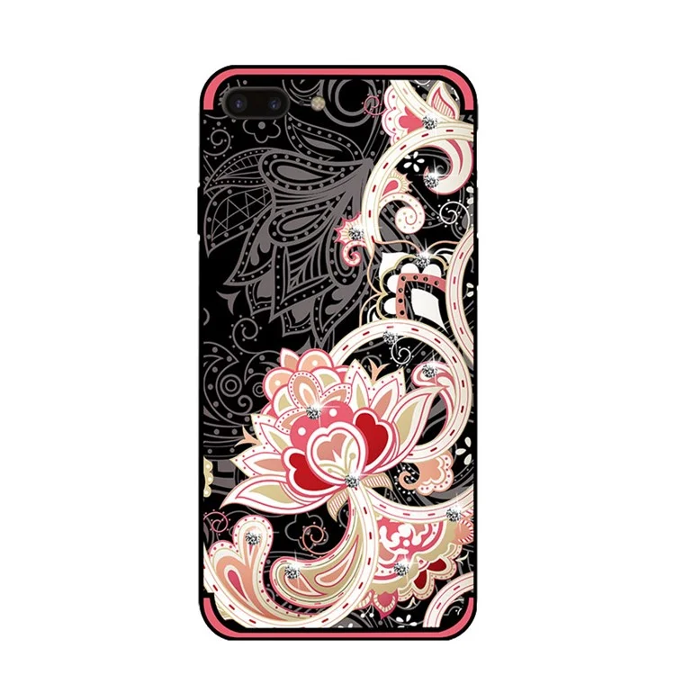 NXE Unique Series Flower Pattern Printing Rhinestone Decorated Soft TPU Case for iPhone 8 Plus/7 Plus - Red
