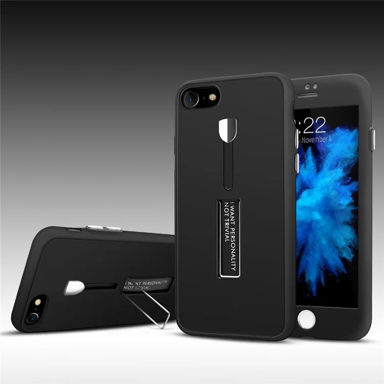 Detachable All-wrapped PC + TPU Combo Case with Kickstand for iPhone 8/7 4.7 inch - Black
