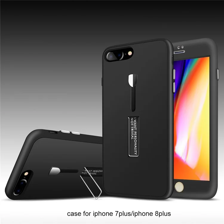 Detachable All-wrapped PC + TPU Combo Case with Kickstand for iPhone 8 Plus/7 Plus 5.5 inch - Black