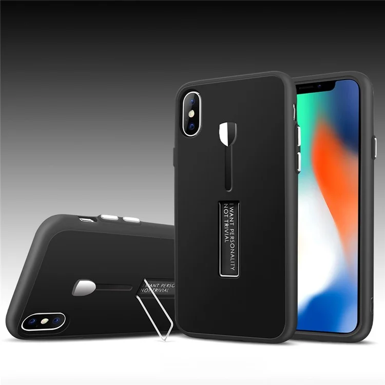 TPU+PC Cover Shell with Invisible Kickstand for iPhone X 5.8 inch - Black
