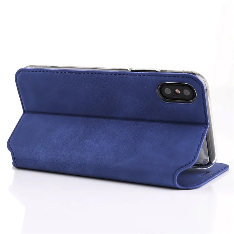 VILI ST Series Stand Leather Card Holder Phone Case for iPhone X / 10 - Dark Blue