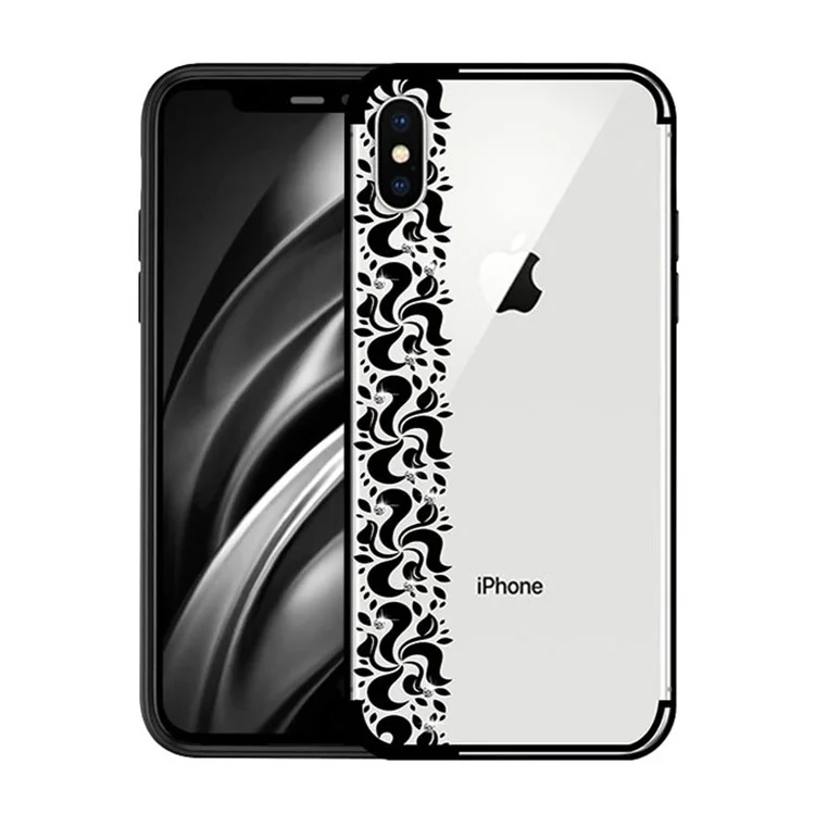 NXE Pity Smoke Series for iPhone X Floral Pattern Rhinestone Decor TPU Phone Cover - Black