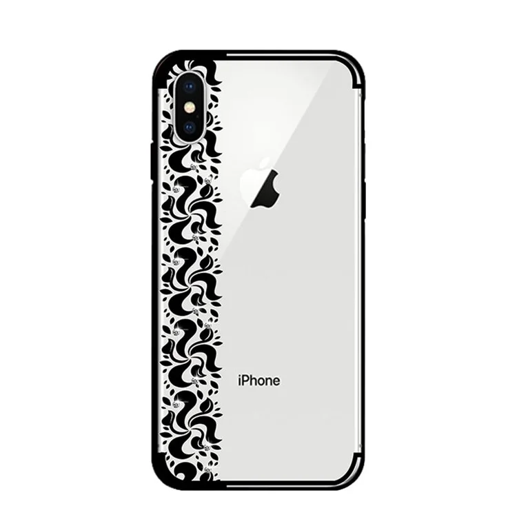 NXE Pity Smoke Series for iPhone X Floral Pattern Rhinestone Decor TPU Phone Cover - Black