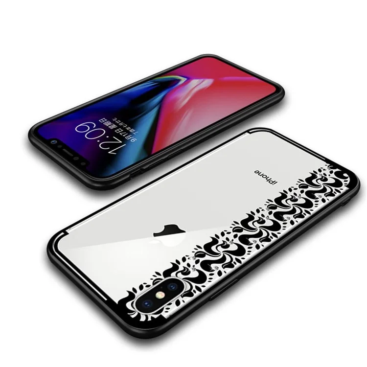 NXE Pity Smoke Series for iPhone X Floral Pattern Rhinestone Decor TPU Phone Cover - Black