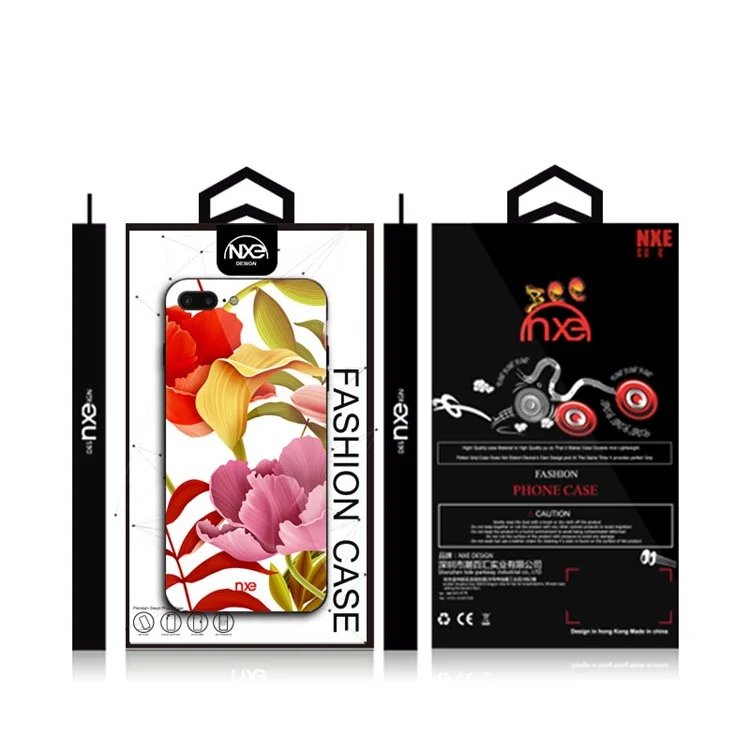NXE Flower Pattern Printing Glass TPU Hybrid Case for iPhone 8 Plus / 7 Plus - Red and Yellow and Pink Flower