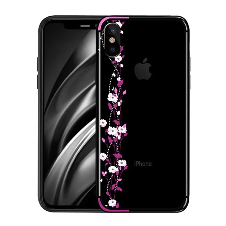 NXE for iPhone X Cherry Blossom Flow Rhinestone Decor TPU PC Hybrid Cover - Rose