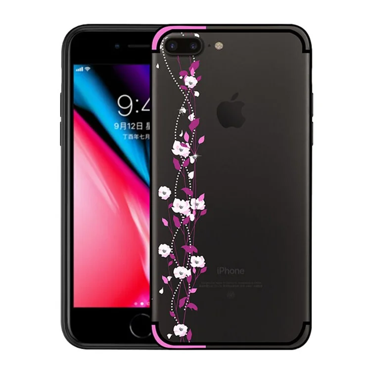 NXE Cherry Blossom Flow TPU PC Hybrid Rhinestone Case for iPhone 8 Plus / 7 Plus - Rose