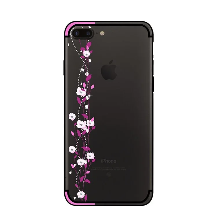 NXE Cherry Blossom Flow TPU PC Hybrid Rhinestone Case for iPhone 8 Plus / 7 Plus - Rose