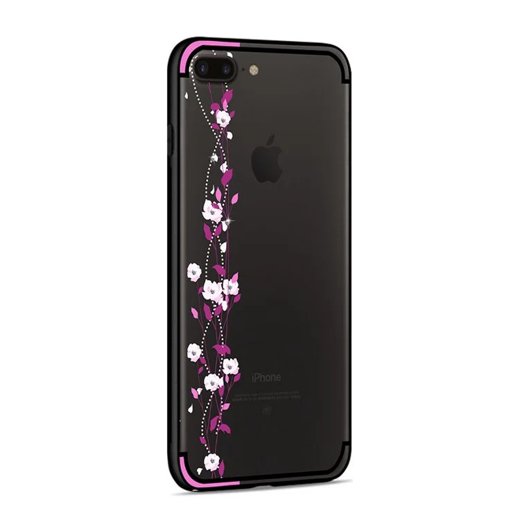 NXE Cherry Blossom Flow TPU PC Hybrid Rhinestone Case for iPhone 8 Plus / 7 Plus - Rose