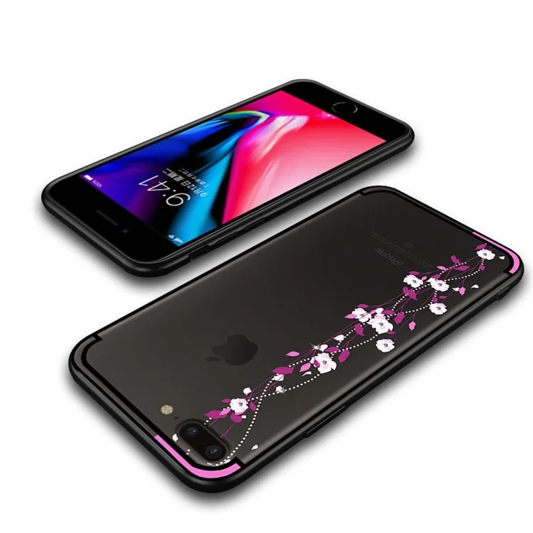 NXE Cherry Blossom Flow TPU PC Hybrid Rhinestone Case for iPhone 8 Plus / 7 Plus - Rose