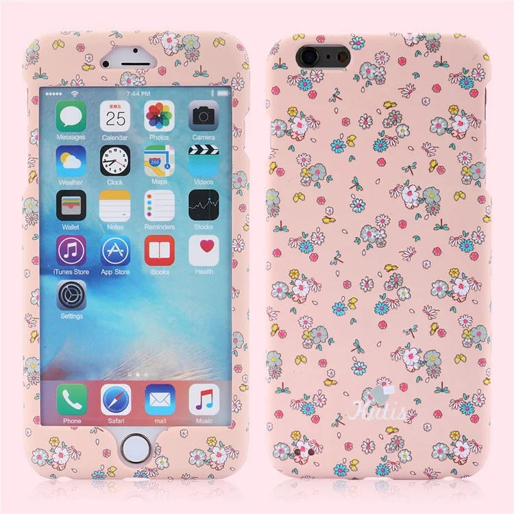 Shivering Pattern Printing Detachable All-wrapped PC Case for iPhone 6s Plus /6 Plus 5.5 inch - Small Flowers and Dragonfly Pink Background