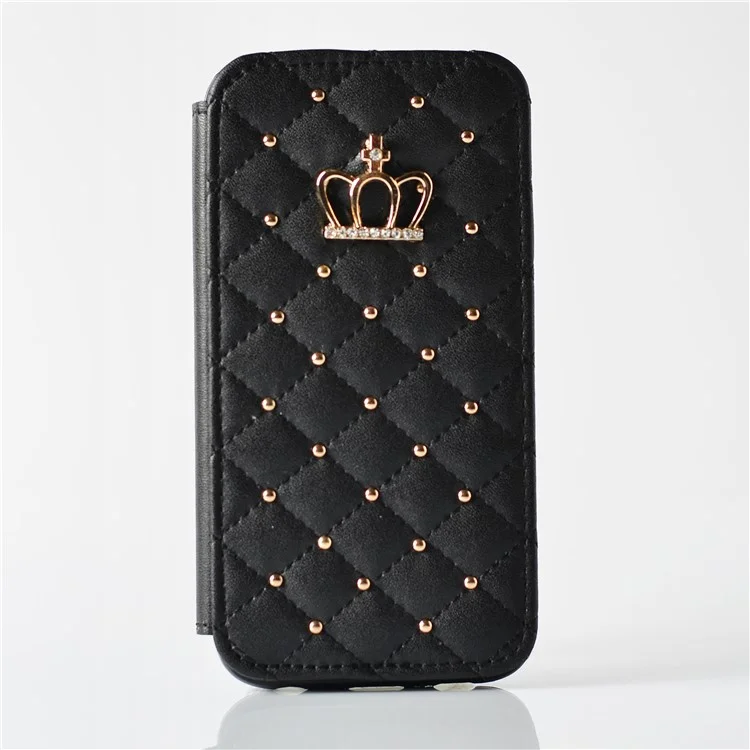 Stitching Rhombus Crown Leather Stand Case with Card Slots for iPhone 6s 6 - Black