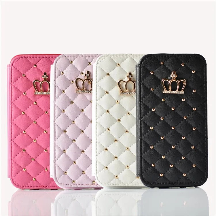 Stitching Rhombus Crown Leather Stand Case with Card Slots for iPhone 6s 6 - Black