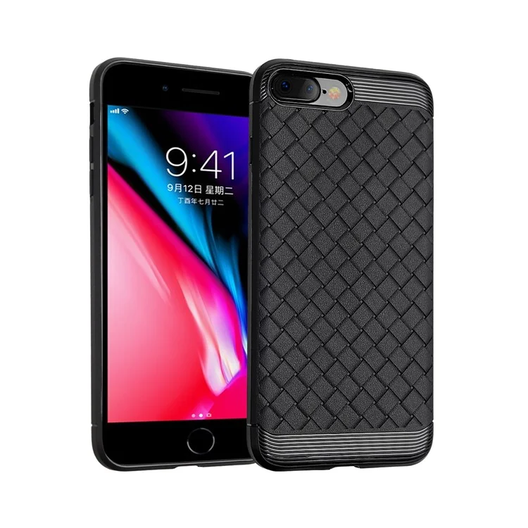 Woven Pattern TPU Mobile Phone Case for iPhone 8 Plus 5.5 inch - Black