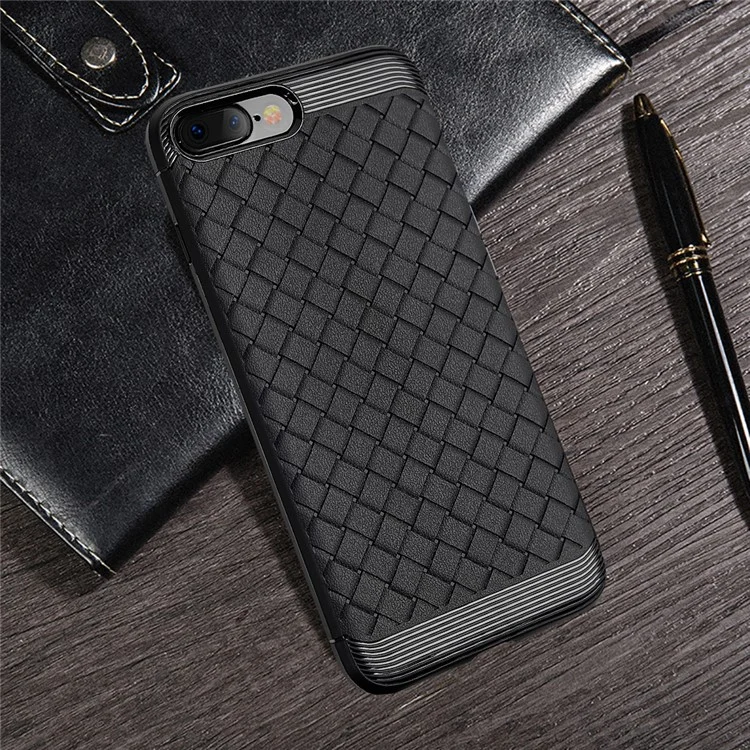 Woven Pattern TPU Mobile Phone Case for iPhone 8 Plus 5.5 inch - Black