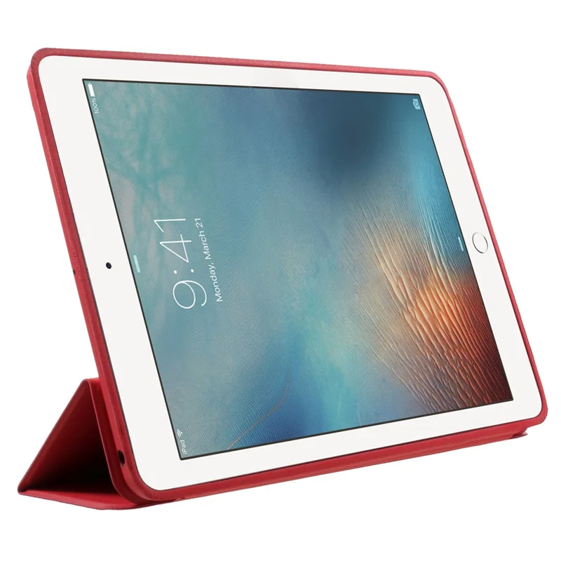 Drievoudig opvouwbare standaard smart lederen tabletcover voor iPad 9,7 (2018) / 9,7 inch (2017) - Rood