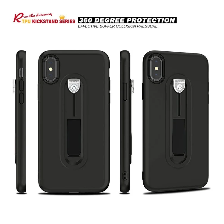 All-wrapped Soft TPU Mobile Casing with Sliding Kickstand for iPhone X/10 - Black