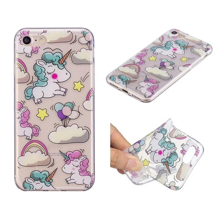 Pattern Printing IMD TPU Case for iPhone 8 / 7 4.7 inch - Cloud and Unicorn