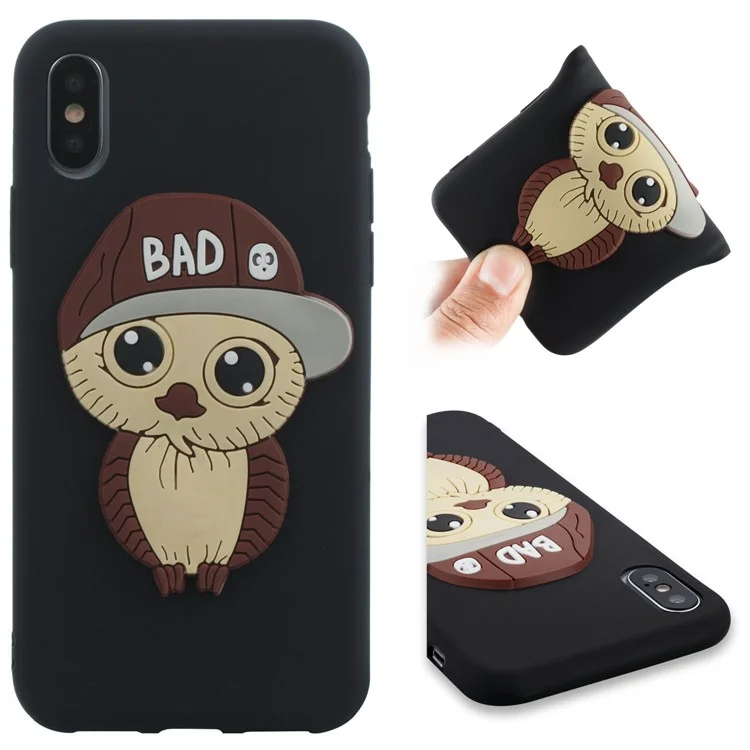 Cute 3D Male Owl Patterned TPU Phone Case for iPhone X - Black