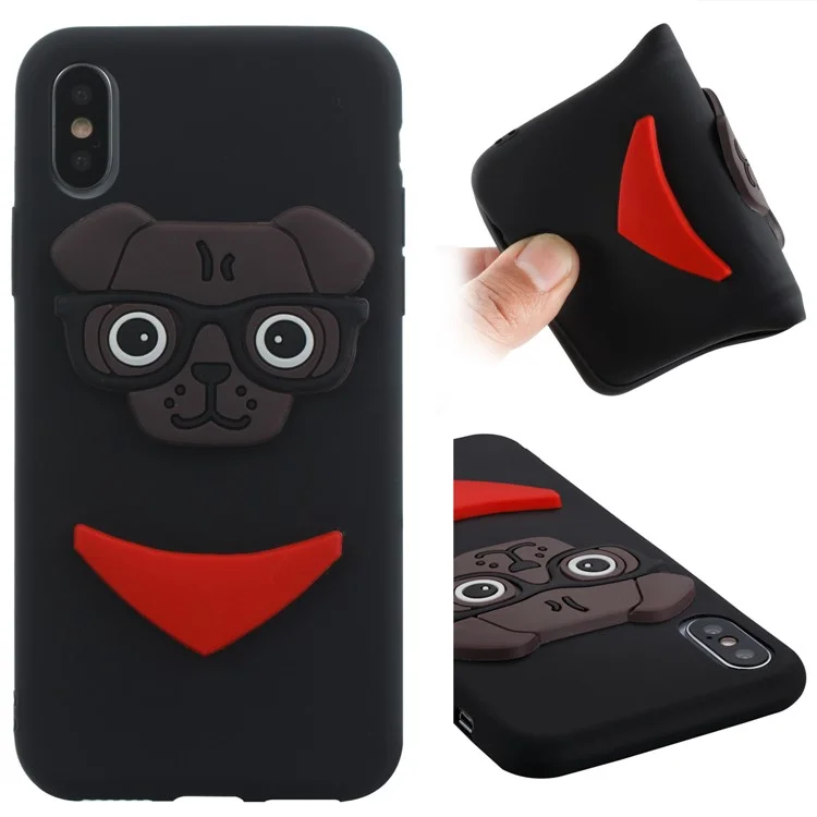Lovely 3D Dog Pattern TPU Cover Case for iPhone X/10 - Black