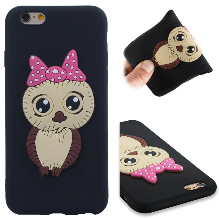 Lovely 3D Owl with Bowknot Pattern TPU Case for iPhone 6s 6 - Black