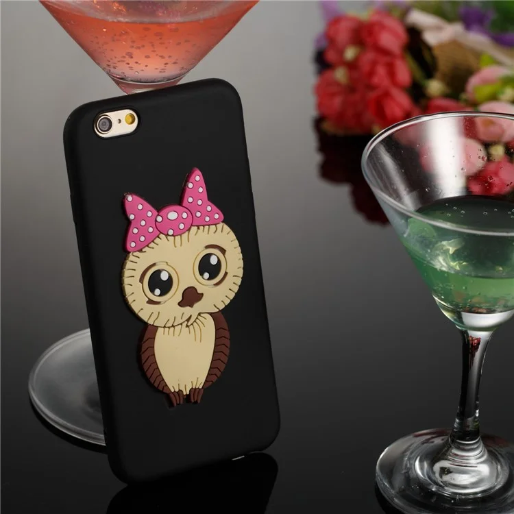 Lovely 3D Owl with Bowknot Pattern TPU Case for iPhone 6s 6 - Black