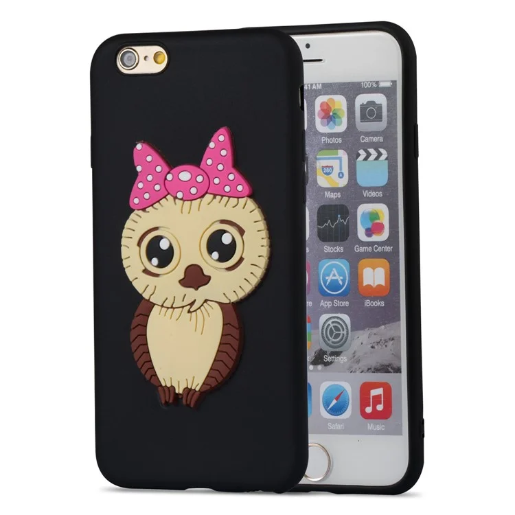 Lovely 3D Owl with Bowknot Pattern TPU Case for iPhone 6s 6 - Black