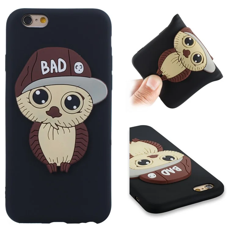 Cute 3D Owl with Cap Pattern TPU Case for iPhone 6s 6 - Black