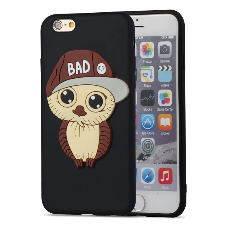 Cute 3D Owl with Cap Pattern TPU Case for iPhone 6s 6 - Black