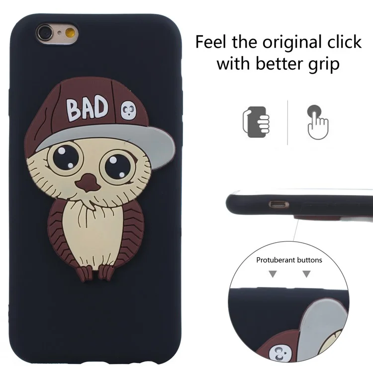 Cute 3D Owl with Cap Pattern TPU Case for iPhone 6s 6 - Black