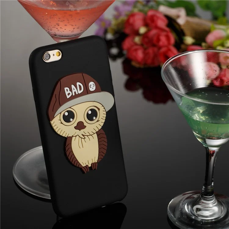 Cute 3D Owl with Cap Pattern TPU Case for iPhone 6s 6 - Black