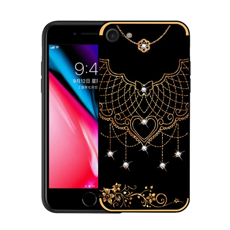 NXE Pattern Printing Rhinestone Decorated Soft TPU Case for iPhone 8/7 - Lace Net