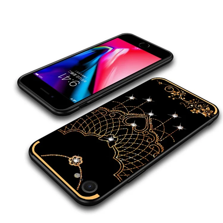 NXE Pattern Printing Rhinestone Decorated Soft TPU Case for iPhone 8/7 - Lace Net