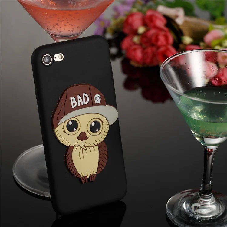 Cute 3D Male Owl Patterned TPU Phone Case for iPhone 8/7 - Black