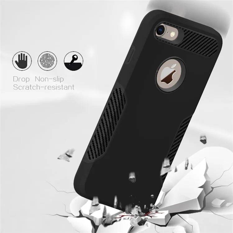 Carbon Fiber Texture PC + TPU Back Phone Case for iPhone 8 / 7 - Black