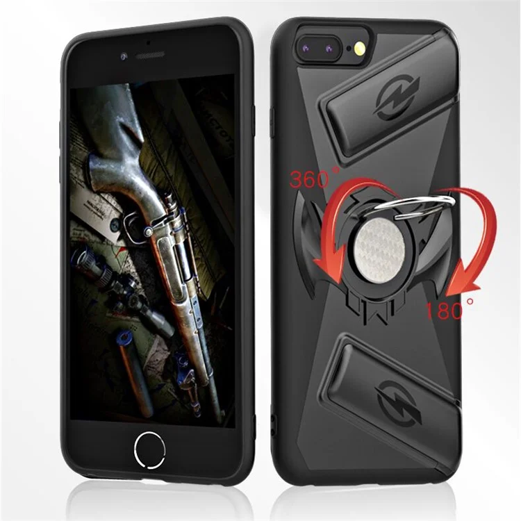 TPU + PC Hybrid Game Case with Finger Grip Ring Kickstand + Screen Protector for iPhone 8 Plus/7 Plus - Black
