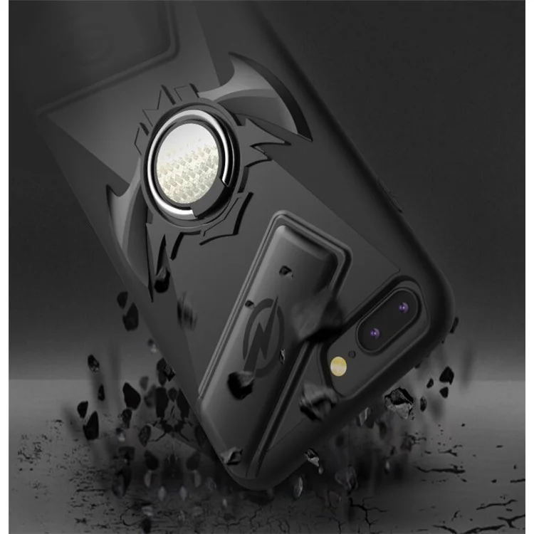 TPU + PC Hybrid Game Case with Finger Grip Ring Kickstand + Screen Protector for iPhone 8 Plus/7 Plus - Black