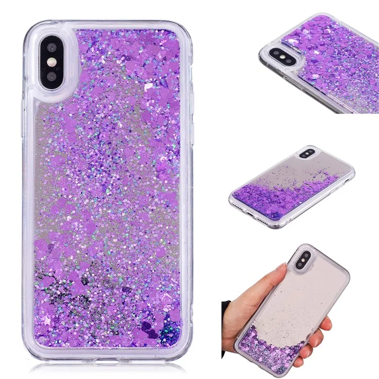 For iPhone X/10 Floating Glitter Sequins Quicksand Mirror Surface TPU Mobile Case - Purple